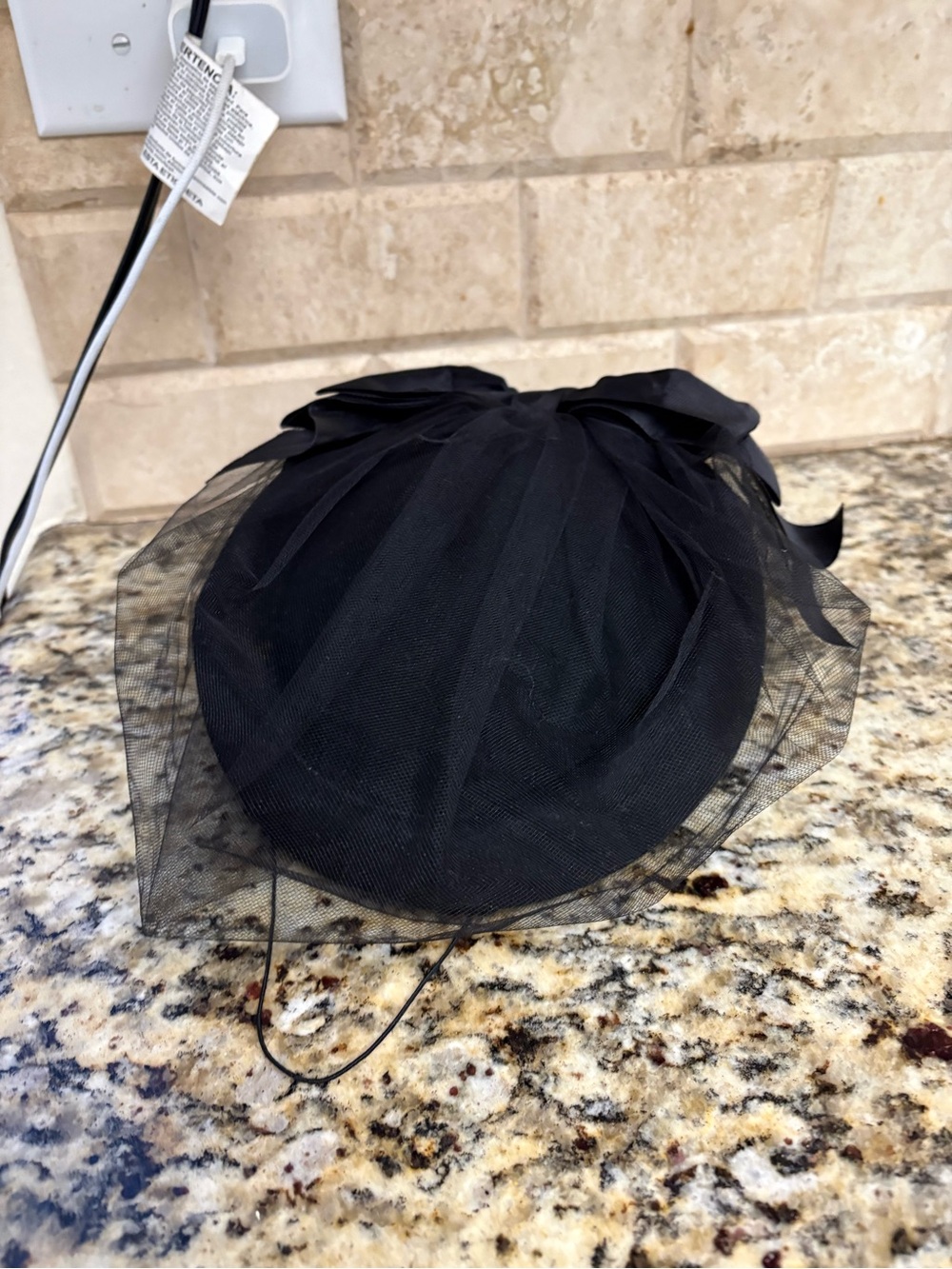 Black Pillbox Veiled Hat with Bow - Women's Accessory